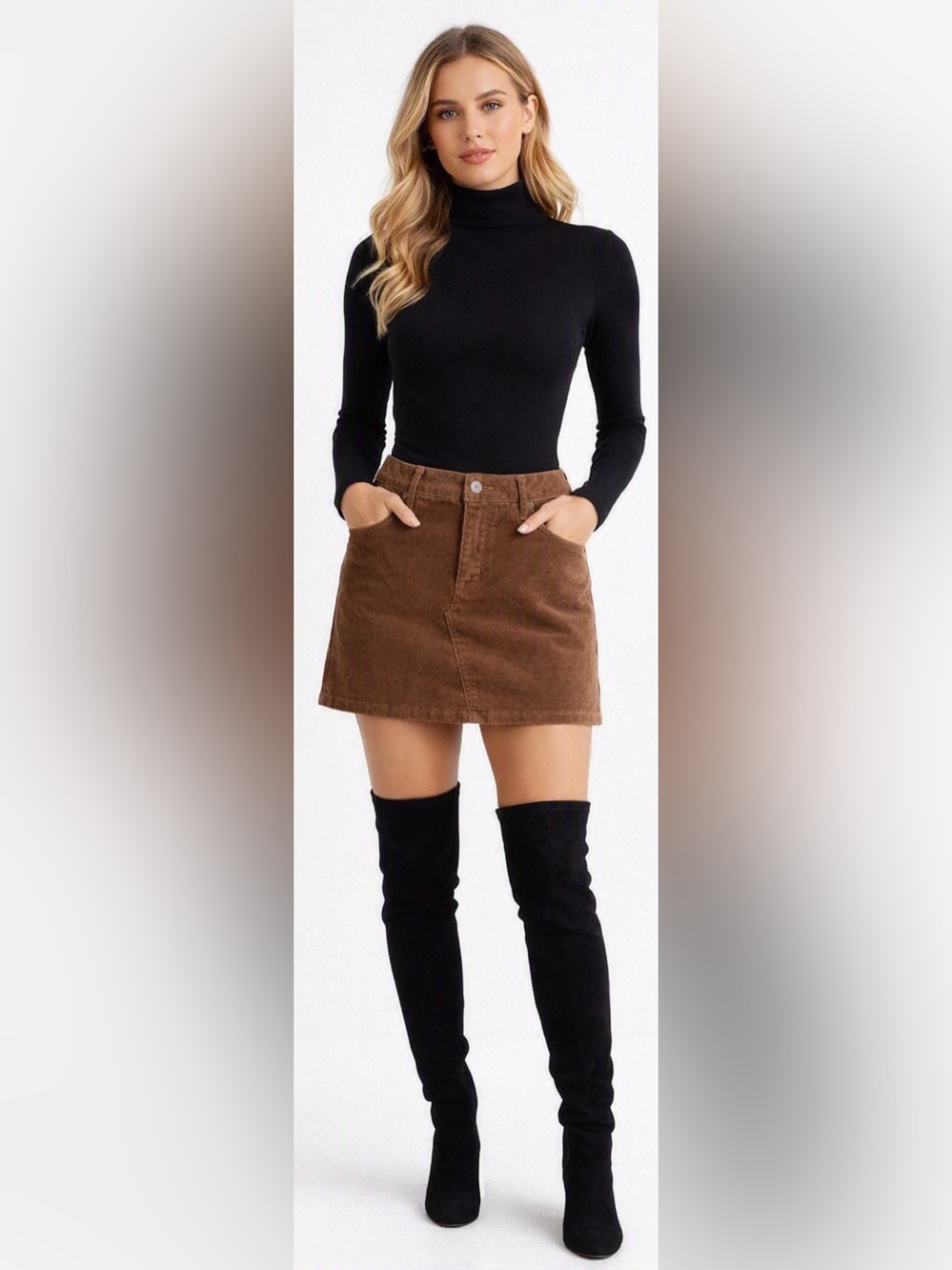 Old Navy High Rise Slim Pockets Short Corduroy Skirt Size 4 Brown